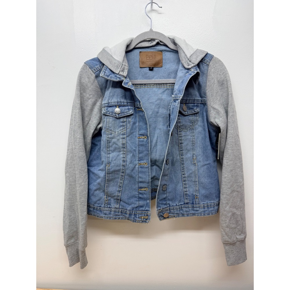 BBJ Los Angeles Denim Jacket Gray removable Hoodie Combo Women's Size Small #64